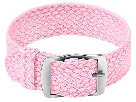 ULLCHRO Unisex Perlon Nylon Armband mit Edelstahl Silberne Schnalle 16mm Rosa