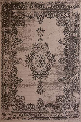 floor factory Moderner Teppich Vintage Taupe 140x200 cm - günstiger Velours Teppich im angesagten Shabby Chic