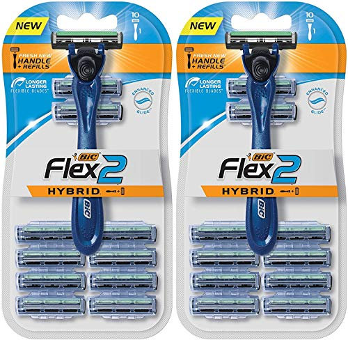 Bic Flex 2 Hybrid-Rasierer, 1 Griff und 10 Patronen pro Paket, 2 Stück