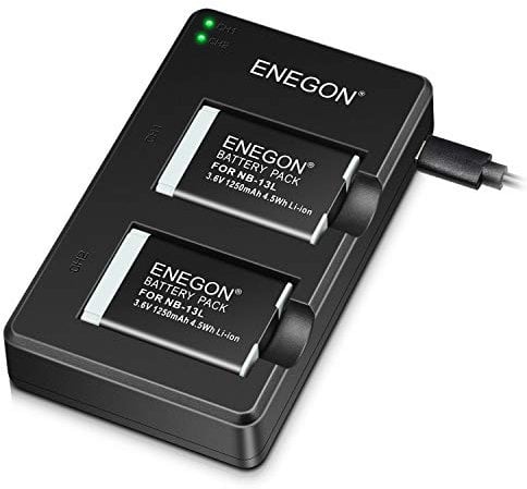 ENEGON NB-13L Lithium Battery Pack(2 Packs) and Dual Charger for Canon PowerShot G5X,G5X Mark II,G7X, G7X Mark II, G7 X Mark III,SX720 HS, SX730 HS, SX740 HS, SX620 HS, G1X Mark III,G9X, G9X Mark II