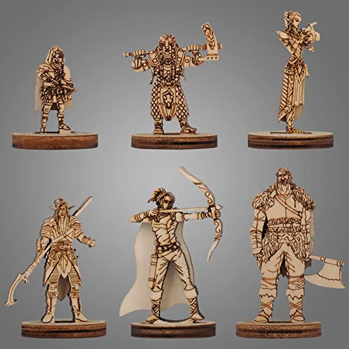 D&D Fantasy Miniatur-Starter-Set, 2,5 D, Holz, lasergeschnitten, 28 mm, 6 Stück, ideal für Dungeons und Dragons, Pathfinder und andere Tisch-Rollwagen