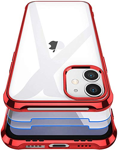 Garegce Case Compatible with iPhone 11, 2 Packs Screen Protectors, Clear Silicone Bumper Shockproof Cover, Soft TPU Protective Phone Case Compatible with iPhone 11-6.1 inch -Plating Red