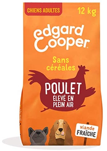 Edgard Cooper Croquettes Chien Sans Céréales, (Poulet Frais, 12kg), Viande fraîche et protéiné, Nourriture Naturelle pour Chien Adulte, Hypoallergénique, Sans sucres ajoutés