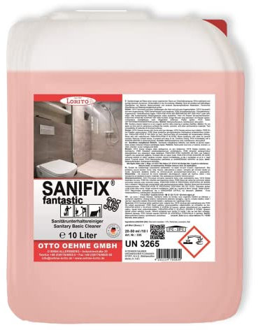 Lorito Sanifix Fantastic Sanitärreiniger, 10 Liter Konzentrat, Kalkentferner für Dusche, Waschbecken, Badreiniger für Keramik, Glas und Kunststoff