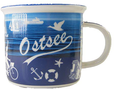 osters muschel-sammler-shop Kaffeebecher Weiss/blau mit maritimen Muster ┼ Ostesse ┼ Nordsee ┼ Teebecher ┼ Strandtasse-Becher ┼ Geschenk-Artikel (Ostsee)