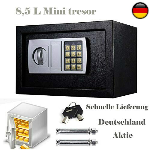 Safe, 8,5 l Wandtresor mit Schlüssel und Zahlenschloss, elektronische Tastatur mit 3-8 digitalen Codes, Dokumentensafe, Geldtresor, mit massiver Stahlkonstruktion