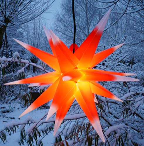 GURU SHOP 3D Außenstern Kaspar, Ø 55 cm, Weihnachtsstern, Faltstern mit 18 Spitzen, 4 m Außenleitung, LED Leuchtmittel - Ø 55 cm 230V E14 Rot/weiß, Kunststoff, Weihnachtsstern, Adventsstern