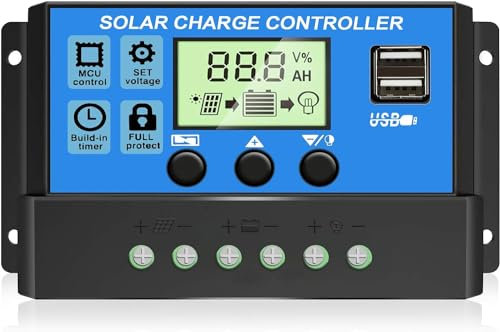 [Actualizado] Controlador de carga solar PWM de 30A, regulador placa solar de 12V/24V con pantalla LCD ajustable Puerto USB dual Configuración del temporizador Parámetro automático Solar Controller