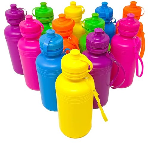 Podzly Kunststoff-Wasserflaschen in Neonfarben, Spaß für jeden Anlass, Partygeschenk, personalisierte Sportflasche, trendiger Strandbegleiter und ultimatives Geschenk für Sommeraktivitäten, 12 Stück