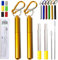 Hoshen 2 pajitas de metal plegables reutilizables, pajitas telescópicas portátiles, incluyendo cepillos y cabezales de silicona (con carcasa), color amarillo