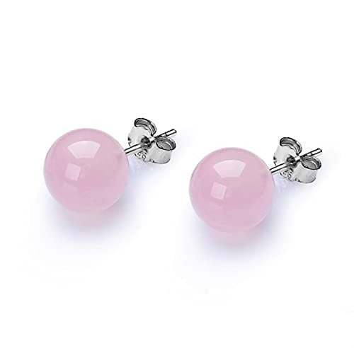 CXWK 8mm Natural Rose Quartz Agate Stud Earring For Women S925 Sterling Silver Jewelry Round Pink Green Gemstone Brincos