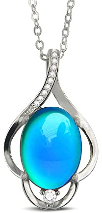 FUN JEWELS Stimmungs-Halskette mit ovalem Anhänger - Farbwechsel je nach Stimmung - Halskette 45 cm + 5 cm Verlängerung - Geschenke für Frauen