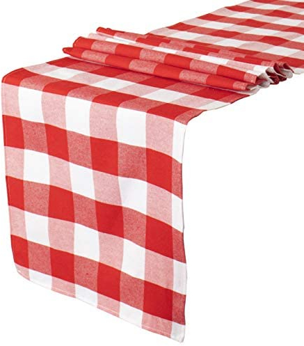 ShinyBeauty Tischläufer, kariert, 35,6 x 183,9 cm, Baumwollleinen, kariert, Heimdekoration, Gingham-Tischläufer, Weihnachtsdekoration, Karomuster