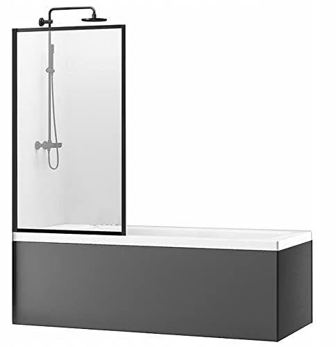 VBChome Duschwand 70 x 140cm Schwarz Still Duschabtrennung Spritzschutz Badewannenaufsatz