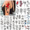 LEADTEAM 50 Blätter Temporäre Tattoos für Erwachsene, Fake Tattoo 3D Schwarze Rose Tattoo Blume Tattoo Arm Tattoo Gesichtstattoo Wasserdichtes Tattoo, Erwachsene Klebetattoos Aufkleben Männer Frauen