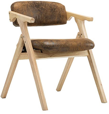 ZWLI Faltstuhl für Esszimmer PU-Leder Side Chair Holz Armlehnenstuhl, max Last 150kg, 54cm x 57 cm x 45 cm
