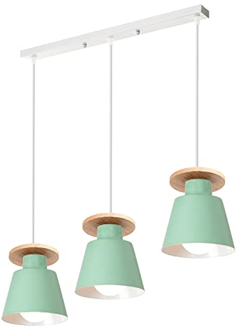 TOKIUS Lámpara de Techo LED 3 Luces Lámpara Colgante Madera Ø120mm Escandinavo Moderno Estilo E27 Iluminación Colgante para Sala Comedor Dormitorio (Verde, Tipo B)