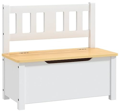 vidaXL Kinderbank mit Stauraum Weiß und Beige 60x30x55 cm MDF