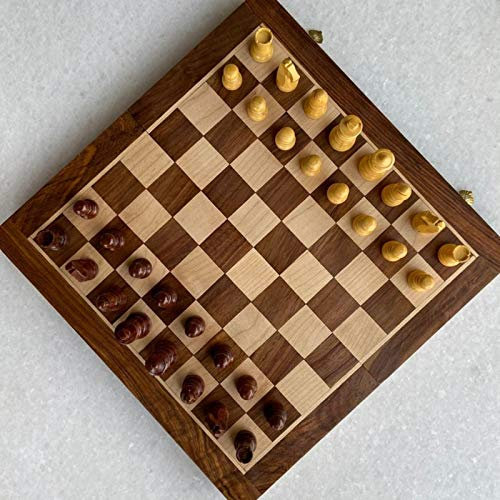 Magnetisches Schach aus Holz (30,5 cm), verbesserte Version, Reise-Schach-Set, faltbares Schachbrett, Aufbewahrungsfächer, Massivholz