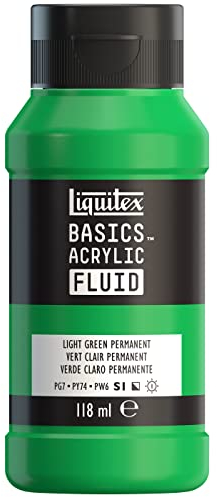 Liquitex 8870406 Basics Fluid - Peinture acrylique à consistance fluide, à séchage rapide, résistante à la lumière, imperméable, à base d'eau, Flacon de 118 ml, Vert Clair Permanent