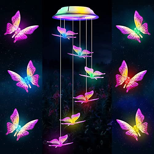 Windspiel Solar Schmetterling Windspiele für Außen, Solarlampen LED Windspiele Farbwechsel Wasserdicht Gartendeko für Außen Hof Balkon Geschenk für Mutter, Oma, Weihnachtsdekoration