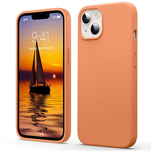 Flyzoo Liquid Silicone Case for iPhone 14, [Scratch-Resistant, Anti-Fingerprint, Shockproof] Ultra Slim Protective Phone Case, 4-Layer Cover with Microfiber Lining, Silky-Soft Touch, 6.1'',Orange