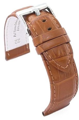 diloy Sportliches gepolstertes Uhrenarmband Rindsleder Krokoprägung quadratisch – Größen 14mm 16mm 18mm 20mm 22mm 24mm 26mm 28mm 30mm – Elegant und widerstandsfähig 368 Hellbraun 20mm