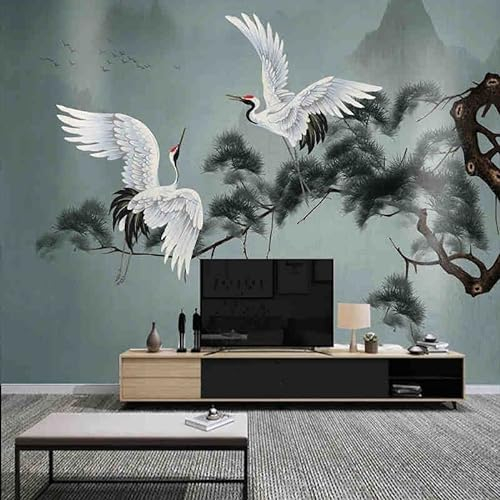 Benutzerdefinierte 3D-Wandbild Chinoiserie Tapete Kiefern und Kraniche Wandmalerei Tapeten für Wohnzimmer Sofa TV Hintergrund