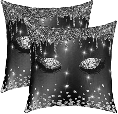 Wimpern Glitzer Diamant Kissenbezüge 50x50cm Modern Einfach Liebely Quadratisch Kissenhülle 2er Set Kissenbezüge Set Dekor Schwarz Glänzend Bling Kissenbezug Dekor Dekokissen Sofakissen Couchkissen