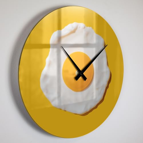 Giallobus - Orologio Linea Basic - Uovo al tegamino - Vetro acrilico - Basic 30x30 - Meccanismo silenzioso - Pronto da appendere - Orologi moderni