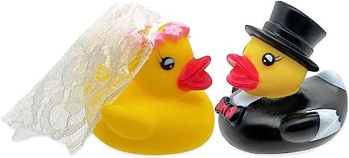 MIJOMA Tortenfigur Hochzeit Brautpaar Tortenaufsatz Tortendeko Hochzeitspaar für Torte Cake-Topper Hochzeitstorte, Dekofigur Hochzeitspaar Wedding Trauung (Hochzeitsenten)