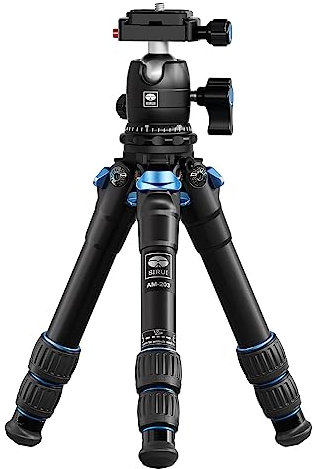 SIRUI Mini Treppiede da Viaggio AM-203 con Testa a Sfera B-00K a 360°, Treppiede da Tavolo in Alluminio per Fotocamera, Carico Massimo 15kg, Altezza Piegata 29cm, Altezza Massima 42cm