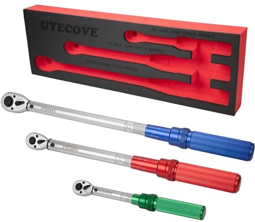 UYECOVE llave dinamometrica 1/2 3/8 1/4, llave dinamometrica bicicleta 5-25Nm, 20-120Nm, 40-220Nm, llave dinamometrica de Juego,llave dinamometrica coche ±3% de precisión