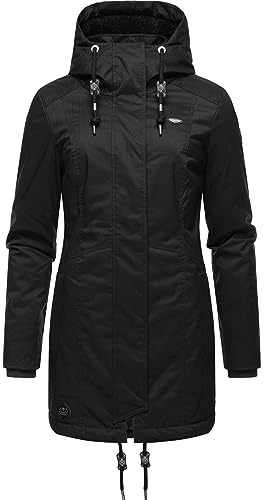 Ragwear Damen Mantel Lange warme Winterjacke mit Kapuze Tunned YOUMODO Black23 Gr. XL