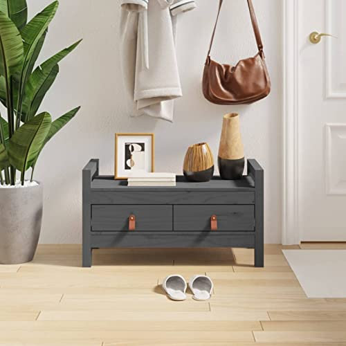 CIADAZ Flurbank, Sitzbank Esszimmer, Küchenbank, Bank Esszimmer, Hockerbank, Pflanzenbank, Betthocker, Sitzecke Küche, Grau 80x40x43 cm Massivholz Kiefer