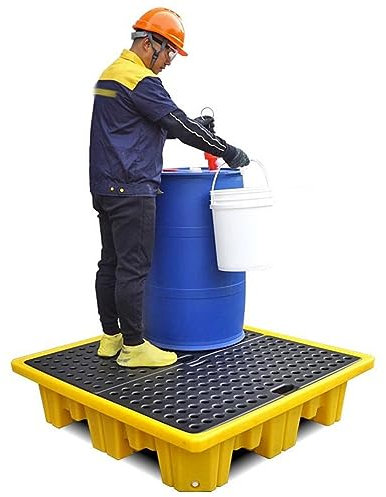 Polyethylene Two Drum Spill Pallet With Drain - Heavy-Duty 300-1200kg Load-Bearing - Grid Pad - Ideal For Kitchen, Factory, Garage