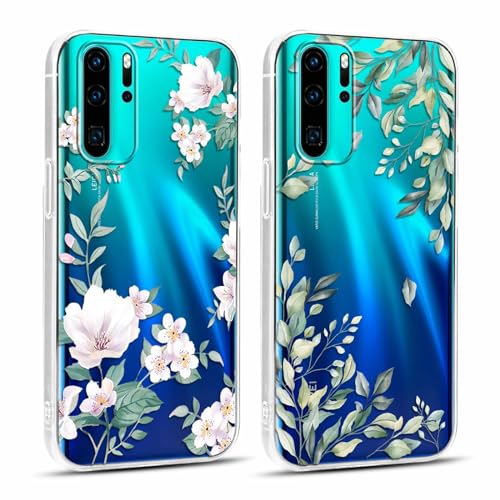Yoedge 2 Stück Durchsichtig HandyHülle für Huawei P30 Pro Hülle Blumen 6,47, Transparent Silikon Handy Hülle für Huawei P30 Pro Case 3D Muster Aesthetic Mädchen Frauen Geschenk Schutzhülle Cover