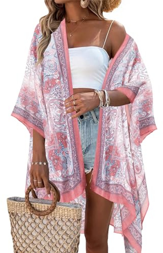 Breezy Lane Damen Kimono Bikini Cover Up Strickjacke Sommer Blumenmuster Strandkleid Lässige Badebekleidung Cardigan für den Urlaub