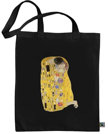 rainUP Tasche mit klassischen Kunstfarben, 100 % Bio-Baumwolle, Fairtrade, exklusives und langlebiges Design, ideal für Einkaufen und den täglichen Gebrauch, El Kuss - Klimt, 38 x 42 cm