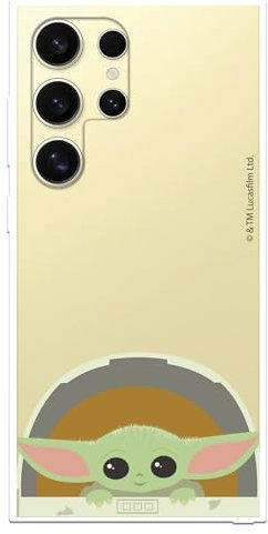 Schutzhülle kompatibel mit Samsung Galaxy S24 Ultra Offizielle Star Wars Baby Yoda Lächeln zum Schutz Ihres Handys, transparente Silikonhülle, flexibel, offiziell lizenziert von The Mandalorian