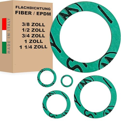 Flachdichtung 2 mm für 3/8 1/2 3/4 1 1 1/4 Fiberdichtung/EPDM Gummi Dichtung O-Ring Sanitär Solar Hauswasserwerk (1 1/4 - Fiber-Dichtung - 50 Stück)