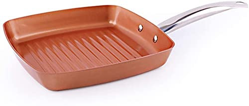 TiStm Frying Copper Pan Non-Stick Square Grill Pan, Griddle Pan with Stainless Steel Handle Induction Cooker,24CM Skillet