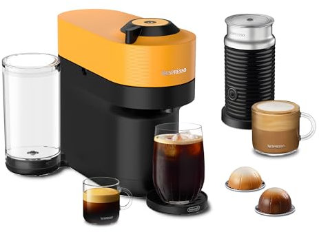 Nespresso Vertuo Pop+ by De'Longhi with Aeroccino, Mango Yellow