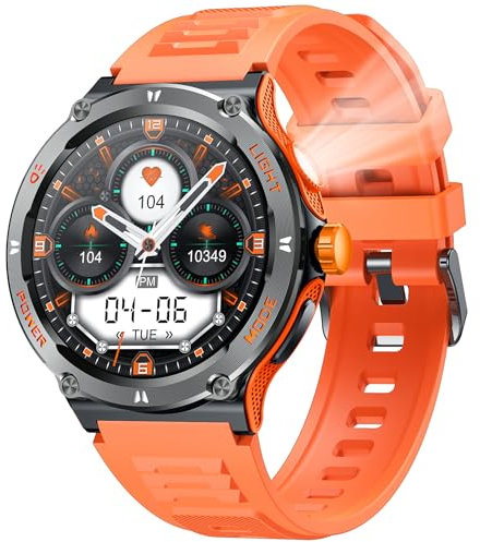 Smartwatch Uomo Orologio Fitness Watch: Orologi Militare con Chiamate Bluetooth e Risposta Vivavoce Sport Smart Watch per Android Iphone 4ATM Impermeabile Digital Contapassi Polso con Torcia Elettrica