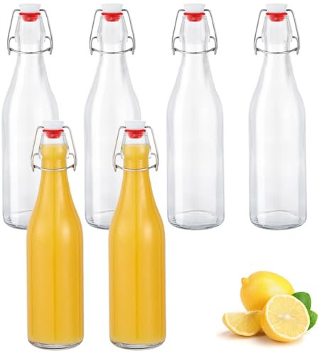 Zanfqvo Bottiglie di vetro con chiusura a leva da 500 ml, 6 pezzi bottiglie da riempire, bottiglia di succo per olio, aceto, succo e limonata