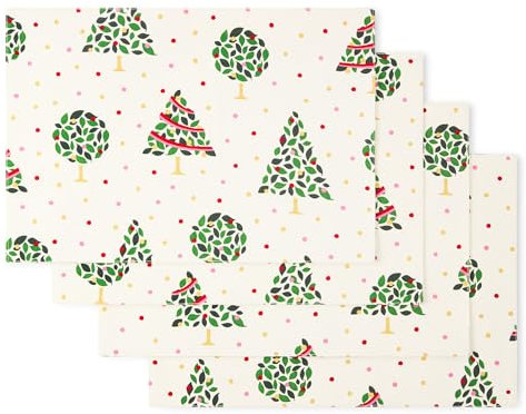 KATE SPADE NEW YORK Wende-Tischsets, Weihnachts-Konfetti, 100% Baumwolle, maschinenwaschbar, cremefarben/grün, 33 x 48,3 cm, 4 Stück