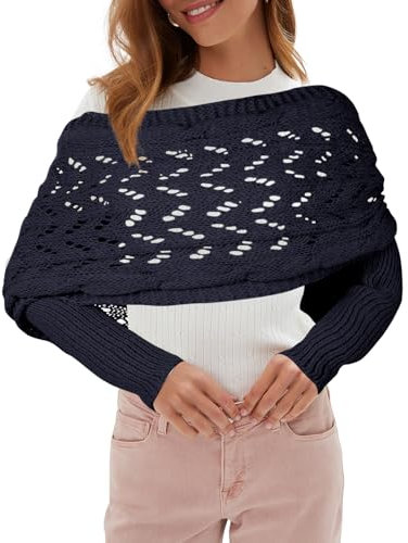 Risipu Gestrickter Schal mit Ärmeln für Frauen, Pullover Schal mit Ärmeln Herbst Winter Warm Schal Wrap Schal Schals Warm Cozy (Marine)