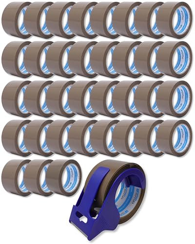 gws Verpackungs-Set mit robustem Büro/-Home Abroller und 36 Rollen braun 66m x 50mm zum Verpacken von Paketen - Hohe Klebekraft - Einfache Bedienung - Profi-Qualität