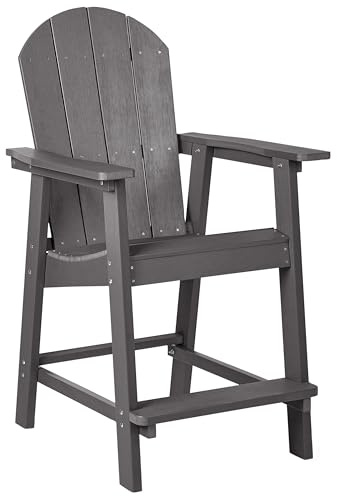 Beliani Garden Bar Chair Grey Plastic Wood With Backrest, Adirondack