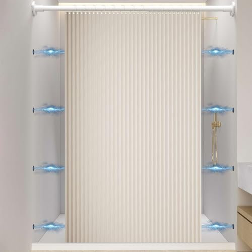 Momooda Wasserdichter Faltbarer Duschvorhang aus Leinen, Duschvorhang Magnet Spritzwassergeschützt, Duschvorhang Anti Schimmel, Beige, 240x200cm